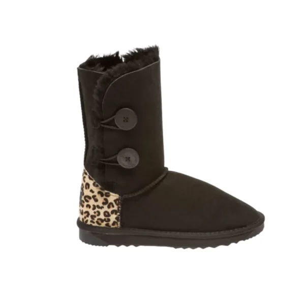 2 Button Cheetah Print Heel Ugg Boots Australian Leather Black