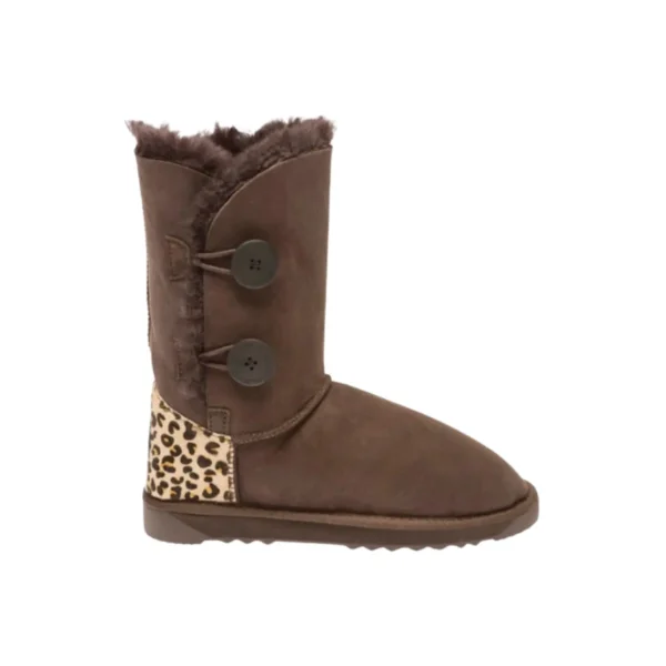2 Button Cheetah Print Heel Ugg Boots Australian Leather Chocolate