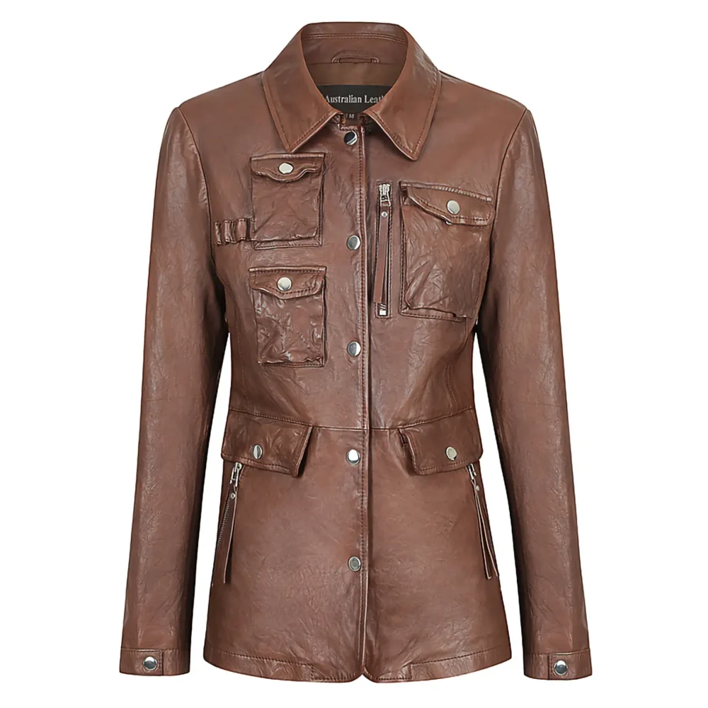 Aisha Ladies Leather Jacket Australian Leather BROWN