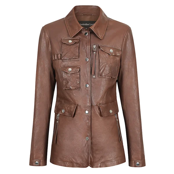 Aisha Ladies Leather Jacket Australian Leather BROWN