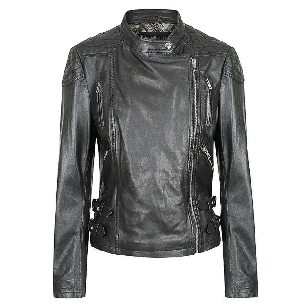 Hustler Ladies Leather Jacket Australian Leather BLACK1