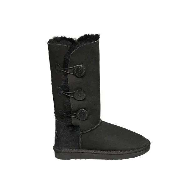 Double Face Sheepskin 3 Button Ugg Boots Australian Leather BLACK