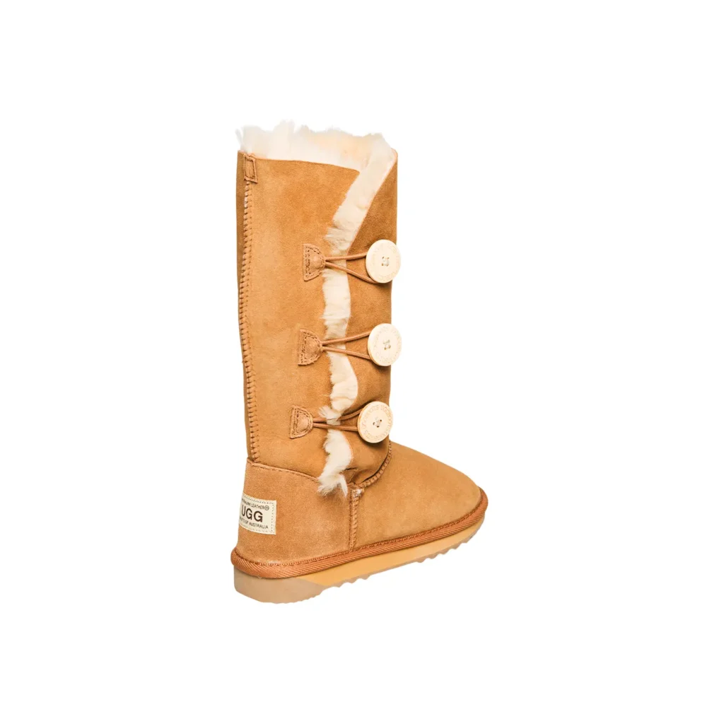 Double Face Sheepskin 3 Button Ugg Boots Australian Leather CHESTNUT3