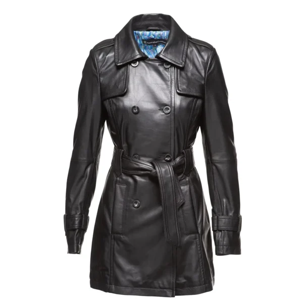 Georgia Ladies Leather Trench Coat Australian Leather BLACK