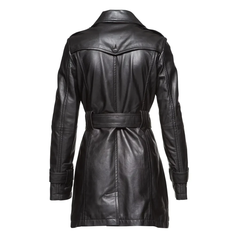 Georgia Ladies Leather Trench Coat Australian Leather BLACK2
